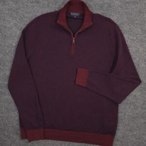 Brooks Brothers 1/4 Zip Sweater Mens XL Blue Red Extra Fine Merino Wool Pullover